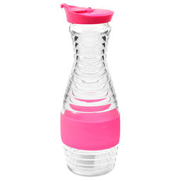 Бутылка стеклянная Мираж 0,9л h27,5см, с широким горлом д5,8см, пластмассовая крышка-дозатор, в силиконовой оплетке, цвета микс (д/основания 6,8см) (Китай)