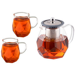 Набор из 3 предметов Mallony Aroma чайник 820 мл +2 кружки 250 мл из боросил стекла арт.107498 /MALLONY/