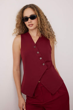 Bordo Regular Dugmeli Dokuma Yelek TWOSS24YE00007
