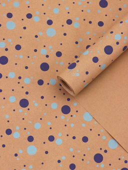 Бумага упаковочная крафт «Конфетти» синий/голубой на коричневом фоне, 0.72×10±5% м, 60 г