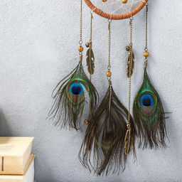 Ловец снов "Перья павлина с подвесками и бусинами" 40х11 см