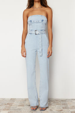 TRENDYOLMILLA Ac?k Mavi Kemerli Straplez Denim Tulum TWOSS24TU00023 фото 5