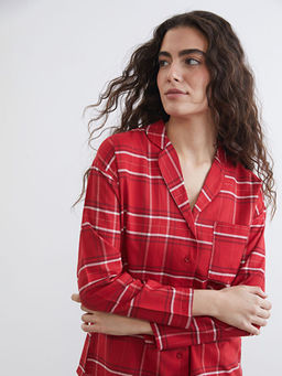 G?mlek Yaka Ekose Kad?n Pijama ?st?