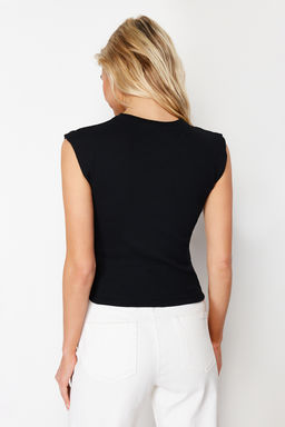 Siyah-Cok Renkli 2li Paket Cizgili ve Duz Fitilli Crop Ay Kol Esnek Orme Bluz TWOSS24BZ00367 - Trendyolmilla фото 3