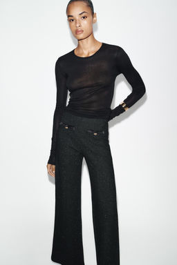 BOUCL_ METALLIC THREAD TROUSERS - Zara фото 14