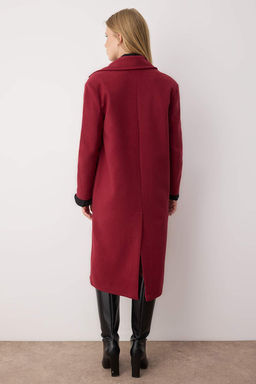 Bordo Asimetrik Kapamal? Yumusak Dokulu Oversize Kaban TWOAW25KB00009 - Trendyolmilla фото 4