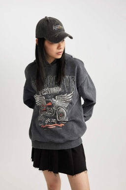 Толстый свитшот с капюшоном и принтом Cool Oversize с эффектом выцветания