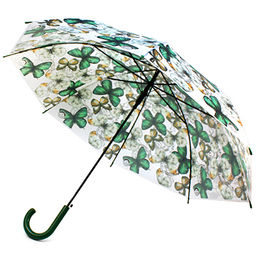 Зонт-трость полуавтомат Бабочки 3D PEVA, 8 лучей, д/купола 100см, 80см в сложенном виде, пластмассовая ручка, зеленый, 370гр (Китай)