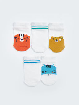 Bask?l? Erkek Bebek Patik ?orap 5li