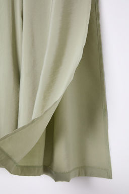 Mint Modal Wide Leg / Genis Paca Yuksek Bel Y?rtmacl? Dokuma Pantolon TWOSS25PL00006 Palazzo