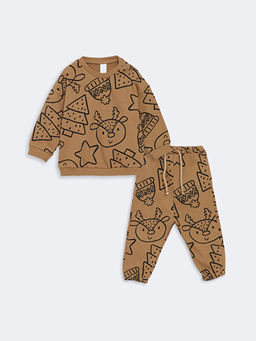 Bisiklet Yaka Bask?l? Erkek Bebek Sweatshirt ve E?ofman Alt 2li Tak?m