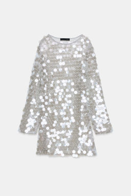 VESTIDO CORTO PUNTO LENTEJUELAS PERLAS / Plata - Zara фото 5