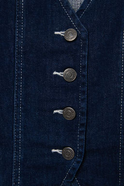 Koyu Mavi Az Esnek Fitted Denim Yelek TWOAW27YE00025