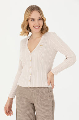 Женский кремовый базовый трикотажный кардиган - U.s. polo assn фото 17