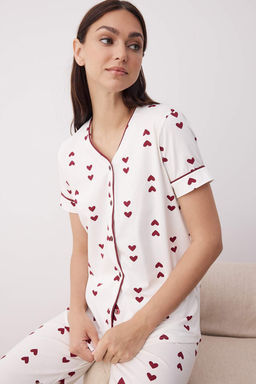 Beyaz Kalp Biyeli 30/1 penye suprem Orme Pijama Tak?m? THMAW26PT00075