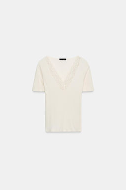 RIBBED LACE T-SHIRT - Zara фото 9