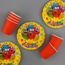 Набор бумажной посуды «С днём рождения»: 6 тарелок, 6 стаканов