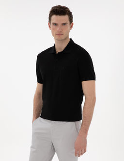 Siyah Regular Fit %100 Pamuk Polo Yaka Basic Ti__rt