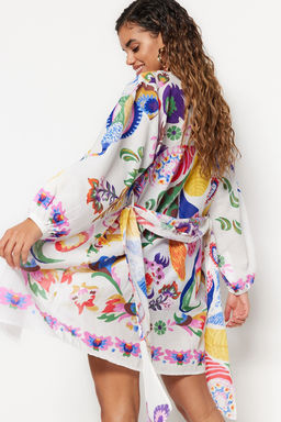 Cicek Desenli Kusakl? Mini Dokuma Balon Kollu %100 Pamuklu Plaj Kimono&Kaftan TBESS22KM0022 - Trendyolmilla фото 3