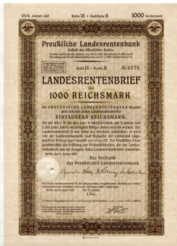 Облигация 4,5% 1000 рейхсмарок 1937 года Германия