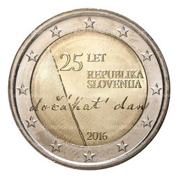 Монета 2 евро 2016 года 25 лет Словенской республике