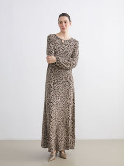 Bisiklet Yaka Leopar Desenli Elbise