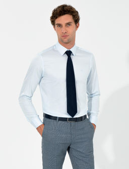 Голубая базовая рубашка зауженного кроя с длинным рукавом - Cacharel фото 9