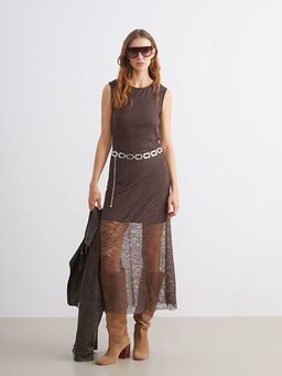 Bisiklet Yaka Dantelli Elbise