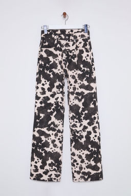 Kahverengi Inek Desenli Dusuk Bel Wide Leg Jeans TWOAW25JE00354