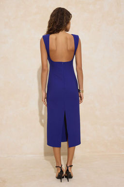 Saks S?rt Detayl? Midi Esnek Dokuma Elbise TWOSS26EL00136