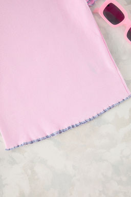 Ac?k Pembe K?z Cocuk Pamuklu Basic Regular Kal?p Kontrast Biye K?sa Kol Orme T-Shirt TKDSS25TS00024 - Trendyolmilla фото 5