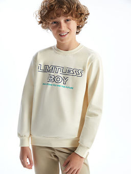 Bisiklet Yaka Bask?l? Erkek ?ocuk Sweatshirt