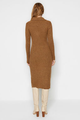 Camel Midi Triko Yumusak Dokulu Polo Yaka Elbise TWOAW24EL00026