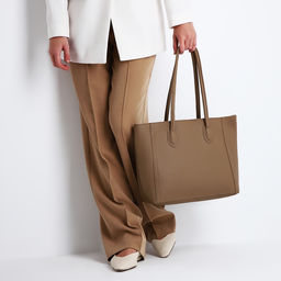 Шоппер женский, на молнии, 33×12×28 см, однотонный, бежевый