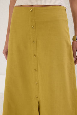 TRENDYOLMILLA Yag Yesili Dugme Detayl? Y?rtmacl? Keten Gorunumlu Astarl? Maxi Dokuma Etek TWOSS25ET00123 фото 3