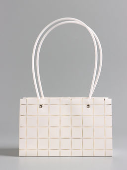 Цена за 10 шт. Сумка переноска для цветов, влагостойкая, белая, с тиснением, 22×10.5×13.5±5% см