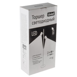 ULM-T600 2х6W/4500K/DIM WHITE Торшер напольный светодиодный, 2х6W. Сенсорный выключатель. Диммер. Белый. ТМ Uniel