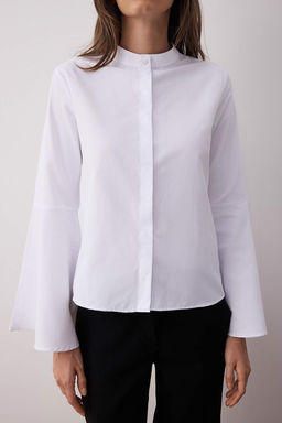 Beyaz Ispanyol Kol Regular Dokuma Gomlek TWOAW26GO00007 - Trendyolmilla фото 3