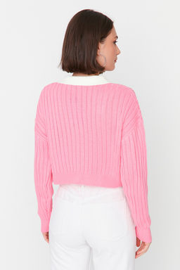 TRENDYOLMILLA Indigo Super Crop Gomlek Yaka Garnili Triko H?rka TWOAW23HI00519 фото 5