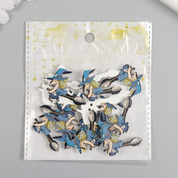 Цена за 2 шт. Пуговицы дерево для творчества 2 прокола «Ведьма на метле», набор 15 шт., 3.5×2.5 см