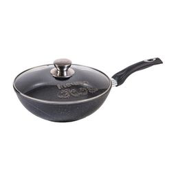Сковорода ВОК 28см Гранит black с несъемн. ручкой и стеклянной крышкой арт.С78802 /Мечта/