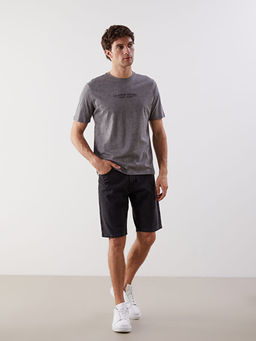 Bisiklet Yaka Bask?l? Penye Erkek Ti??rt