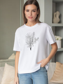 Футболка с принтом свободная из премиального 100% хлопка - Vilatte фото 6