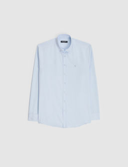 A__k Mavi Oxford Slim Fit Kolay _t_lenebilir G_mlek