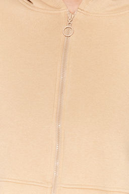 TRENDYOLMILLA Ekru Basic Fermuarl? Kapusonlu Crop Kal?n Ici Polarl? Orme Sweatshirt TWOAW20SW0660  фото 5