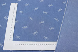 Джинсовая ткань Стрекозки на голубой джинсе, ш.1.45м, хл-85%, п/э-15%, 135гр/м.кв - Купава фото 4