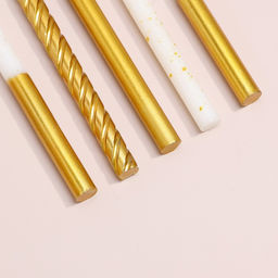 Цена за 2 шт. Свеча для торта «Золотая вечеринка», 12 шт., 8 см, белый и золотой металлик