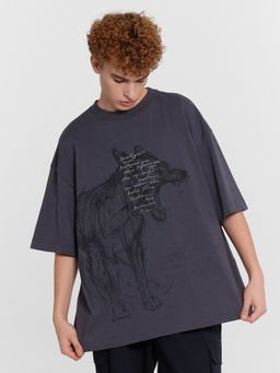 Футболка мужская серая с принтом "Беловежская пуща" сталь +печать 111892