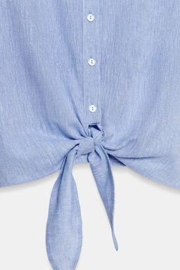 CAMISA NUDO CON LINO / Azul claro