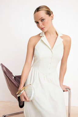 Beyaz Duz Maxi Dokuma Elbise TWOSS26EL00224